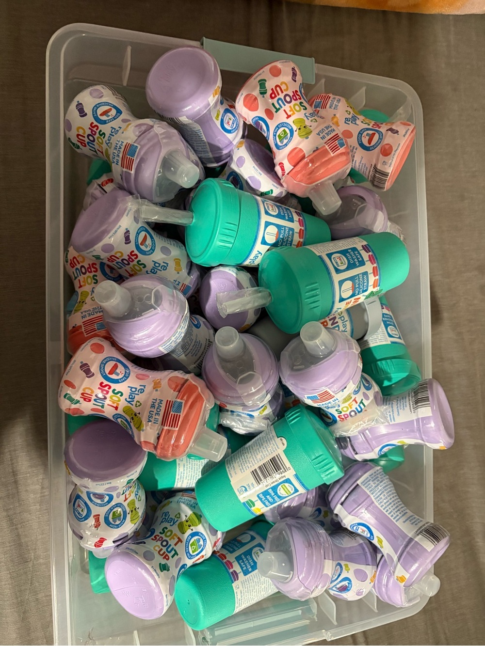 Lot of 4. Replay soft spout sippy cups